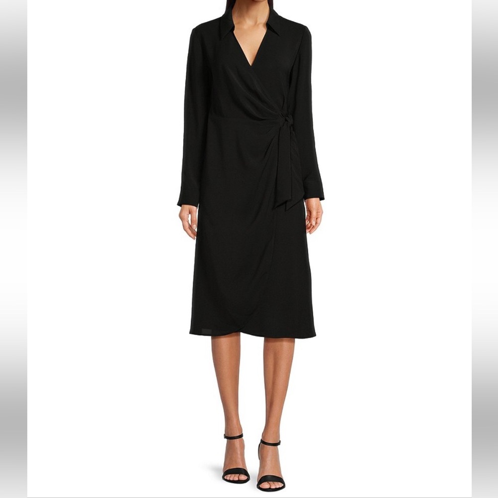 NWT Alex Marie Black Long Sleeve Midi Wrap Dress Size Large - Picture 10 of 10